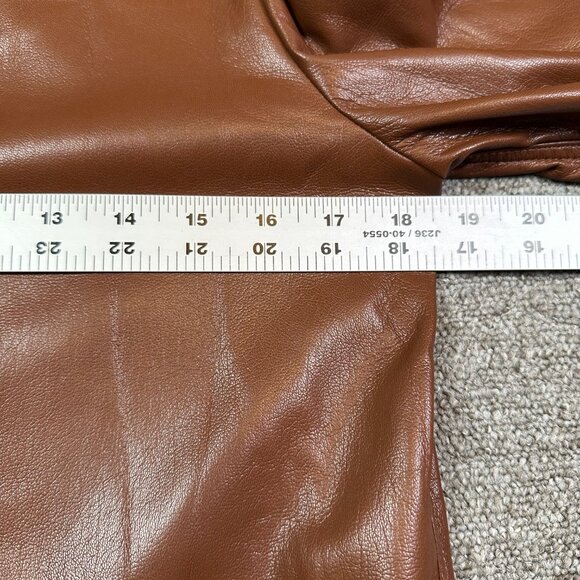 Aritzia Wilfred Mila Vegan Leather Puff Sleeve Button Down Shirt Small Brown - Picture 3 of 5